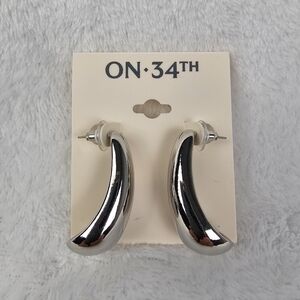 ON 34th Silver Tone Curved Hoop Earrings Chunky Crescent